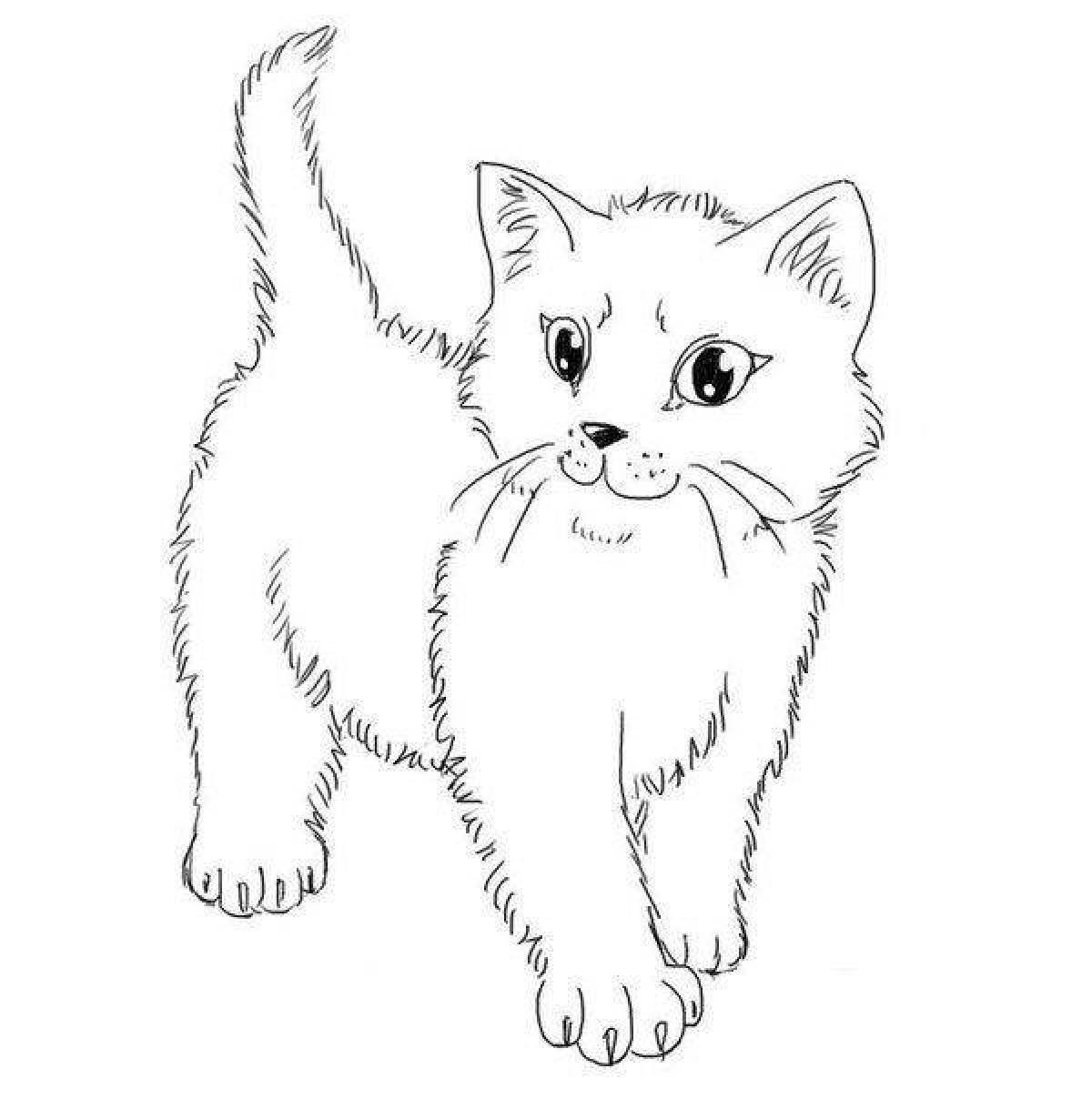 Раскраска котенок играет с бантиком ♥ Онлайн и Распечатать Бесплатно!