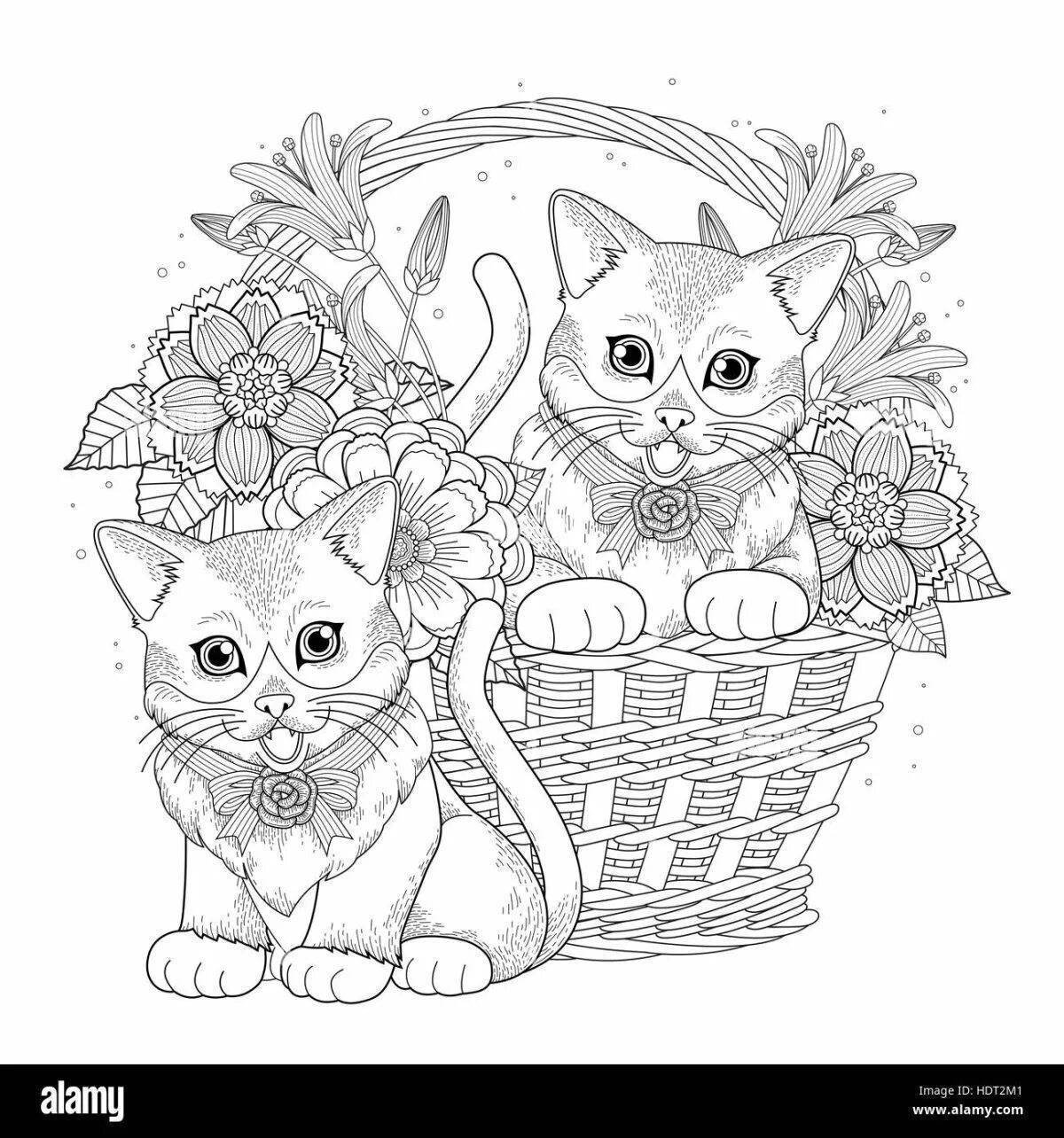 Раскраска Антистресс кот и домик