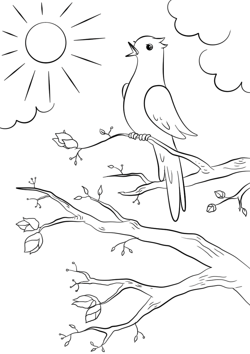 Дерево с птицами - рисунок в векторе