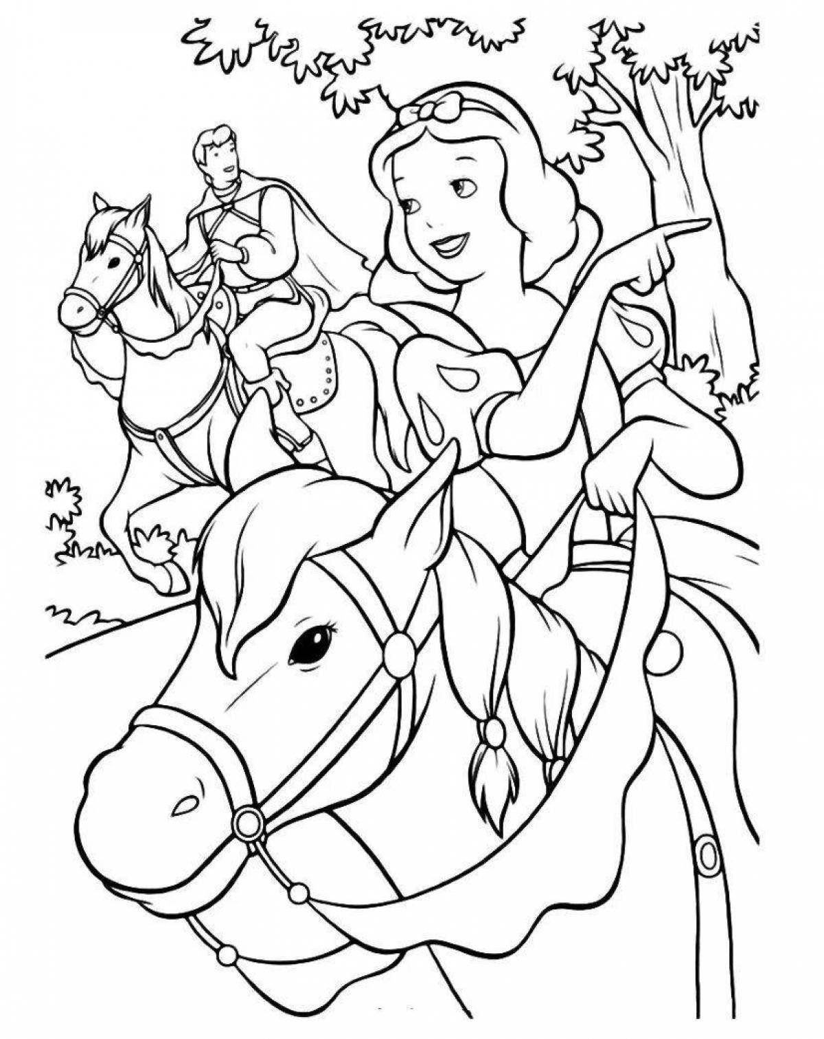 Раскраска Принцесса на лошади, скачать и распечатать раскраску раздела Принцессы