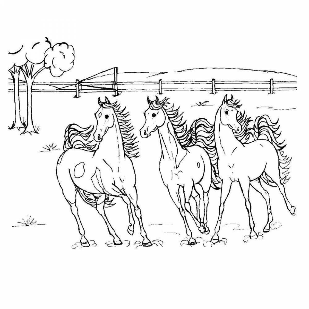 Тройка лошадей детский рисунок