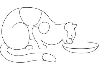 Кот лакает молоко раскраска