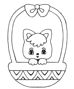 Раскраска кошечка в корзинке