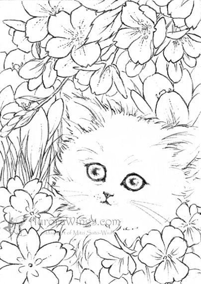 Раскраска кошечка и птичка