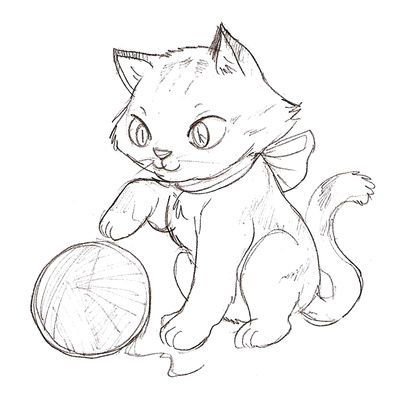 Котенок с клубком рисунок карандашом