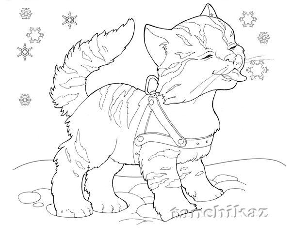 Новогодняя кошка раскраска