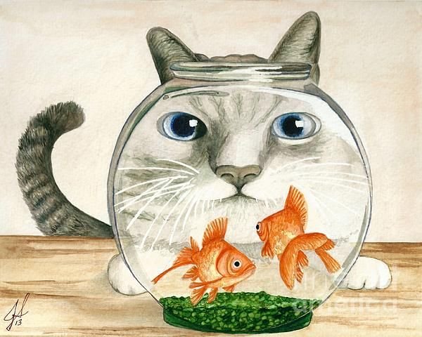 Кошка и рыбка иллюстрация
