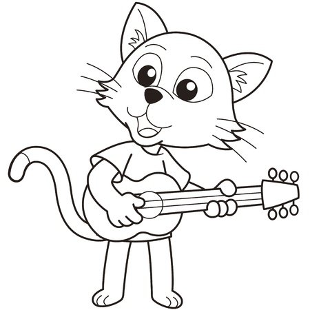 Котенок поет раскраска для детей