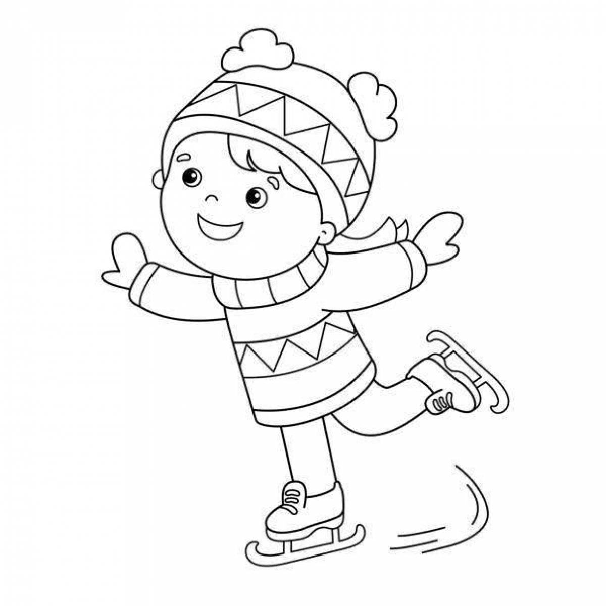 Раскраска зима нюша катается на коньках | смешарики для детей распечатать