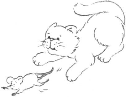 Кошка ловит мышку рисунок