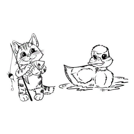 Котенок с утенком раскраска