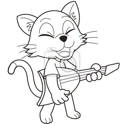 Раскраска кот с гитарой