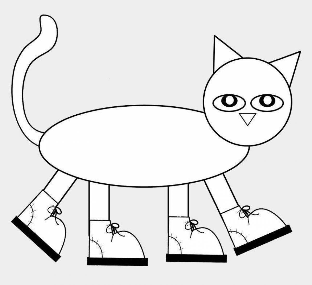 Картун кэт распечатать. Кошка раскраска для детей. Кот из геометрических фигур. Аппликация кошка из геометрических фигур. Макет кошки для рисования.