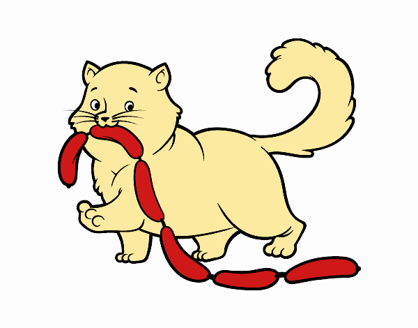 Кот с сосиской рисунок