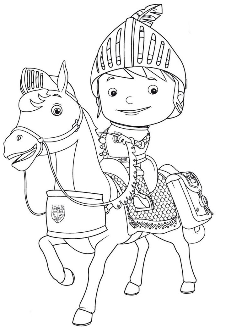 Рыцарь на коне — раскраска для детей. Распечатать бесплатно.