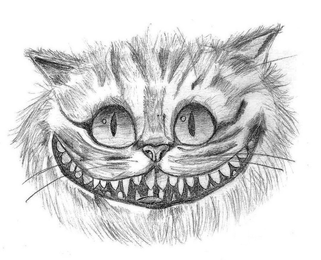 Чеширский кот поэтапный рисунок красками.