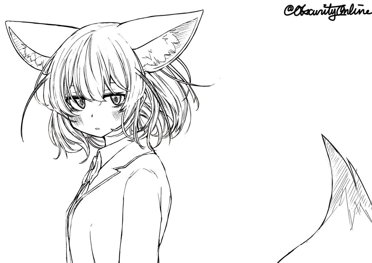 Раскраска девушка с ушами кошки аниме 😻 распечатать бесплатно
