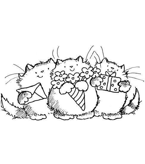 Раскраска котики с днем рождения