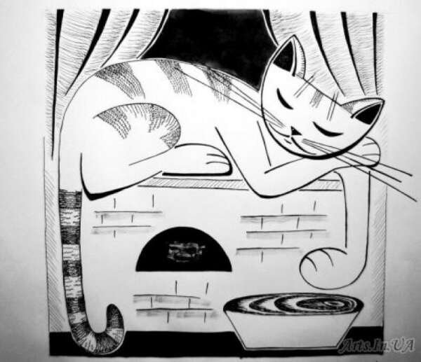 Кот на печке рисунок