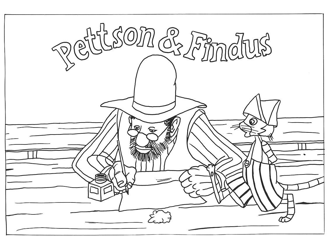 Первая иллюстрация к книге Петсон и Финдус. Раскраска