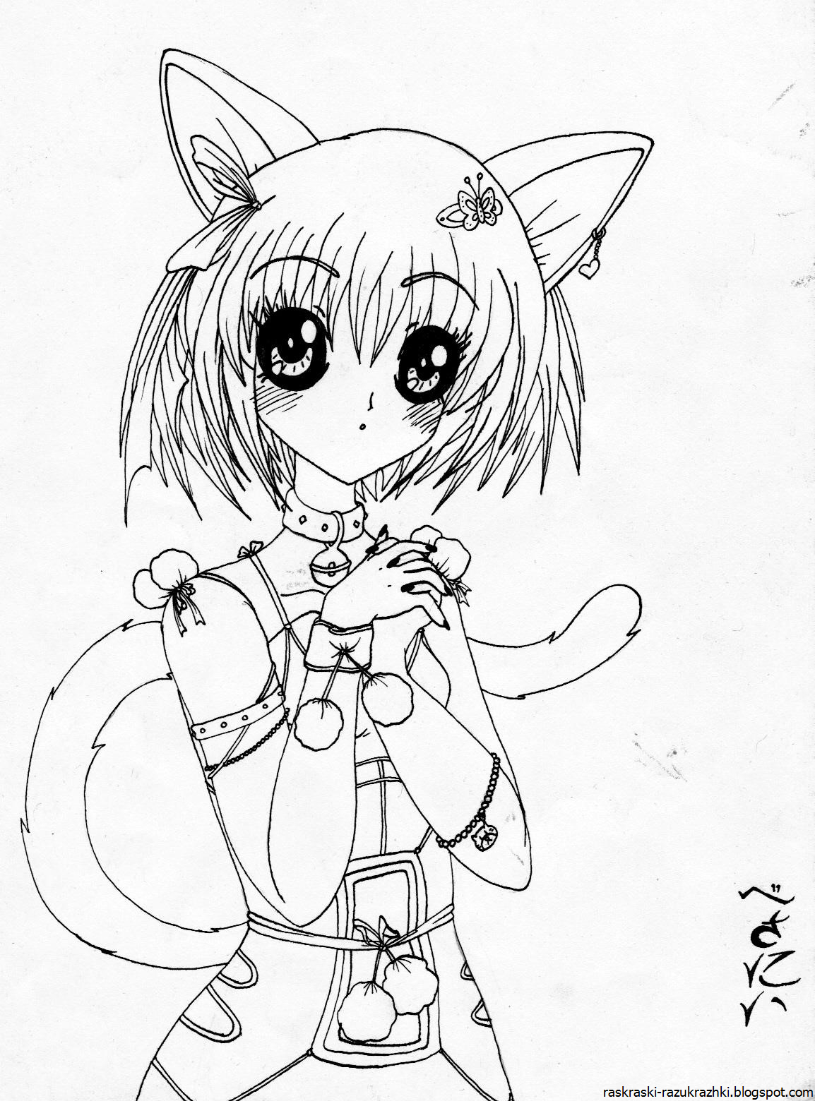 Раскраска девочка кошка аниме 😻 распечатать бесплатно