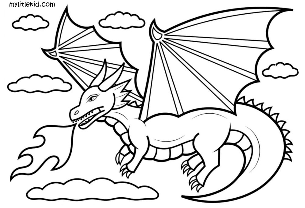 Раскраска дракон, мультяшный дракон, раскраска дракон для детей