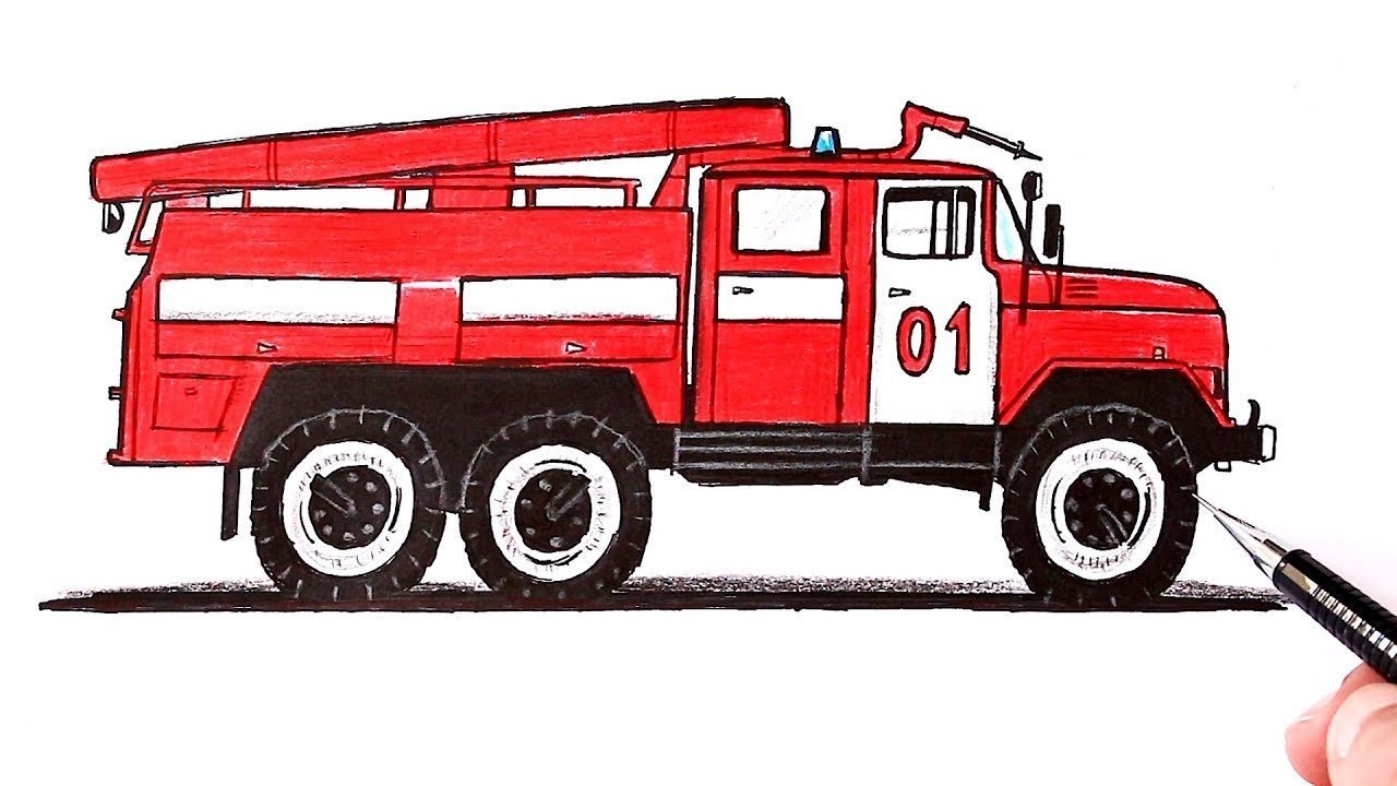 Пожарная машина рисунок для срисовки - 69 фото
