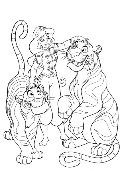 Жасмин принцесса раскраска с тигренком