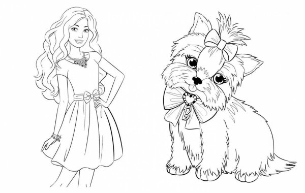 Раскраски для девочек Барби с собачками
