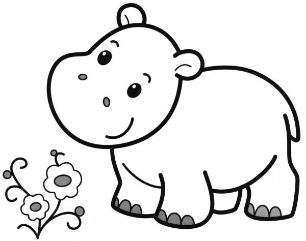 Раскраска Бегемот для детей 3-4 лет
