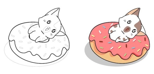 Раскраска котик в пончике