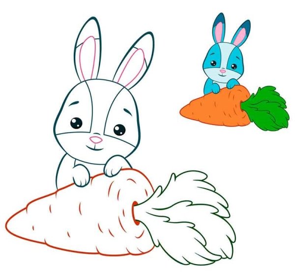 Раскраска Заяц с морковкой для малышей