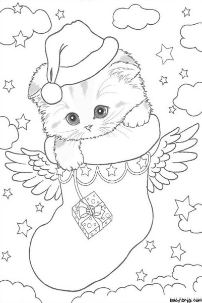 Раскраска новогодний котик