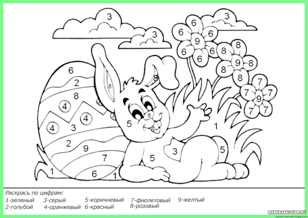 Раскраски по цифрам пасхальные