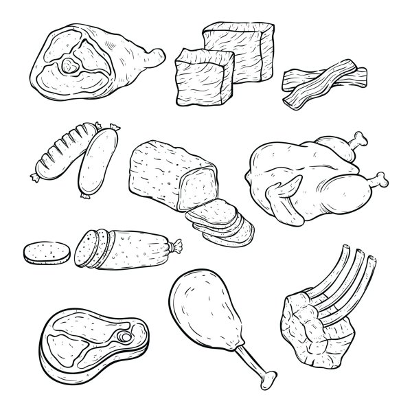 Раскраска мясная изделия