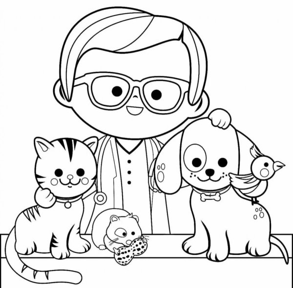 Раскраска кот и ветеринар