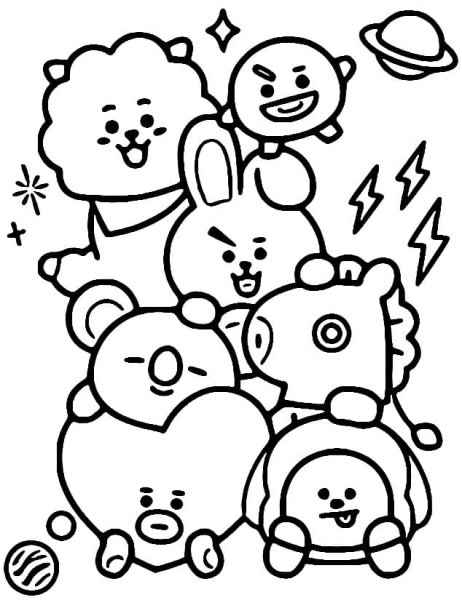Персонажи БТС bt21 раскраска