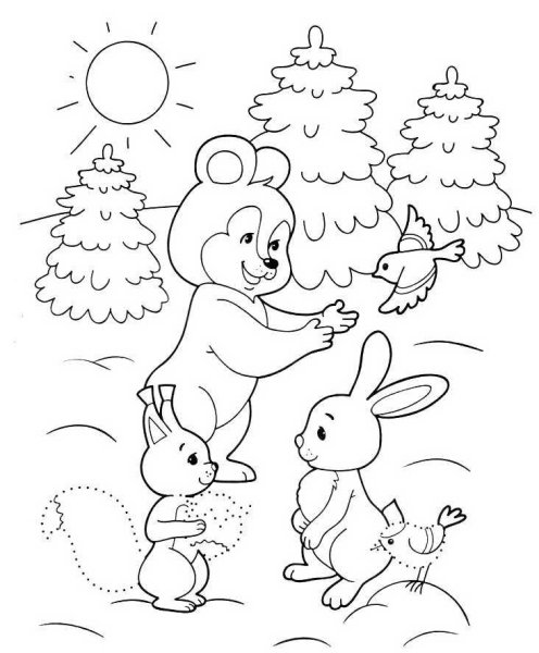 Раскраски по сказке Заюшкина избушка для детей 4-5 лет