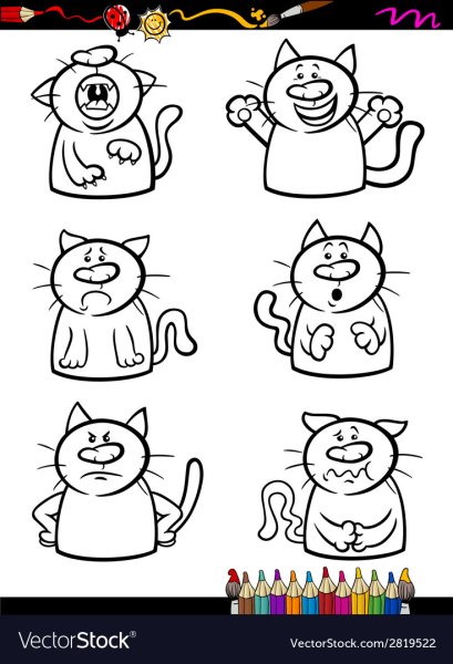 Котята с разными эмоциями раскраска