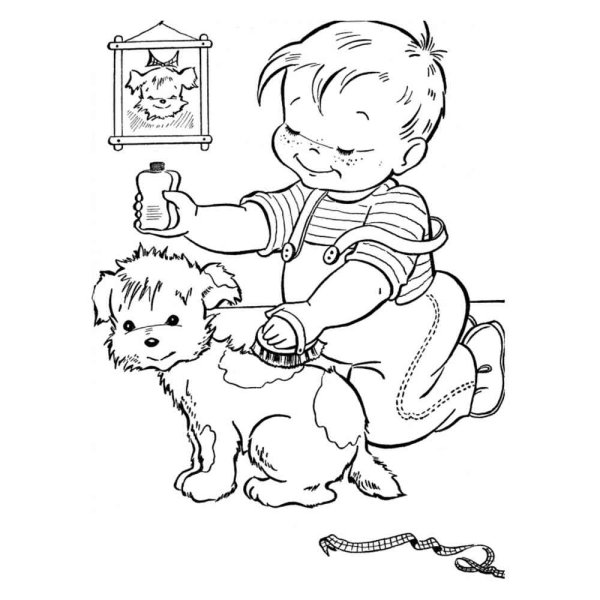 Разукрашка кошка с котятами