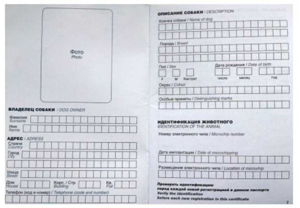 Ветеринарный паспорт для собаки образец
