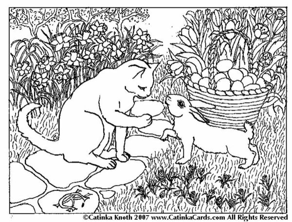 Раскраска зайчик и котик