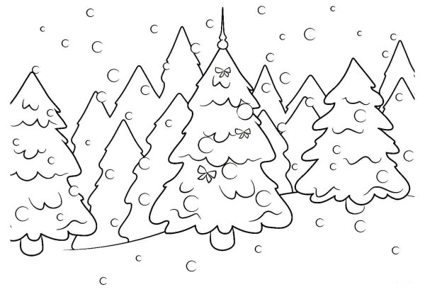 Зимний лес | Раскраски, Рисовательные проекты, Рисунок