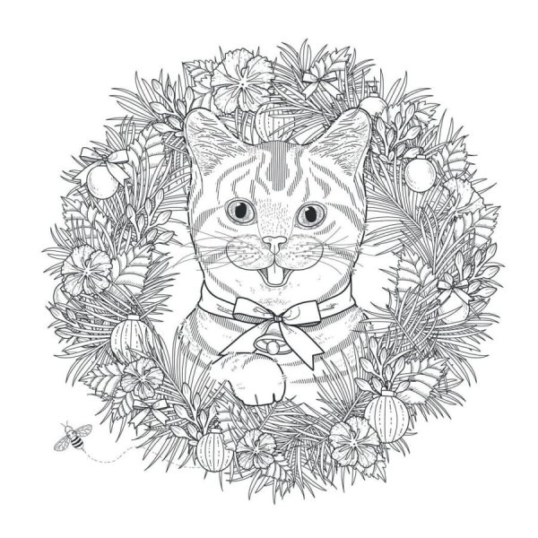 Раскраски новогодние котята
