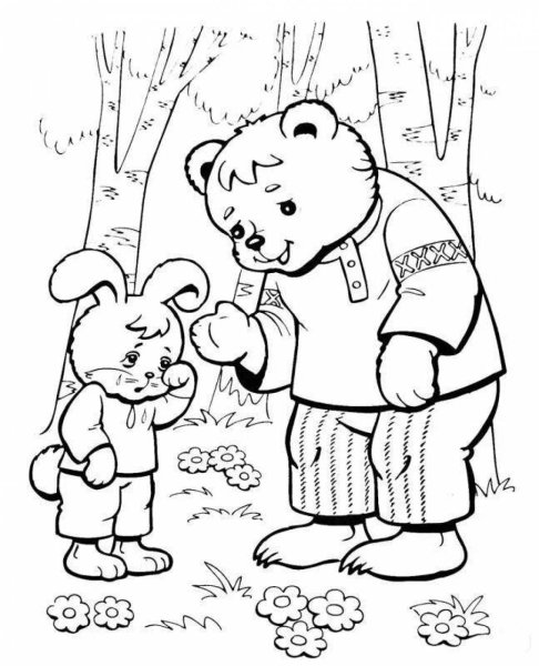 Раскраски по сказке Заюшкина избушка для детей 3-4 лет
