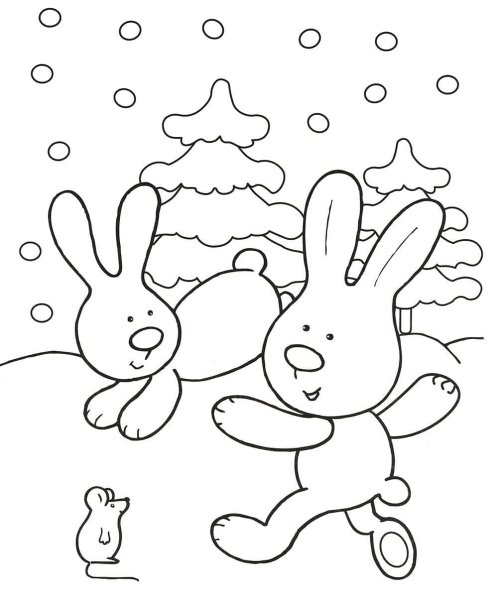 Раскраски зайца зимой (59 фото)