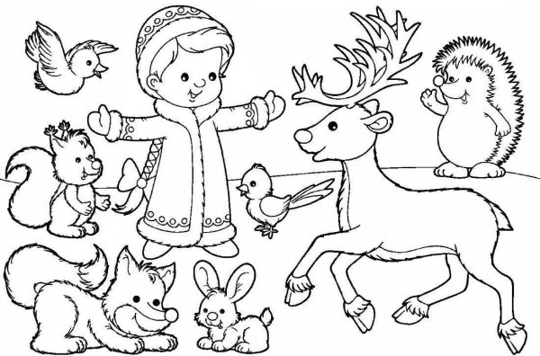 Новогодние раскраски с животными для детей