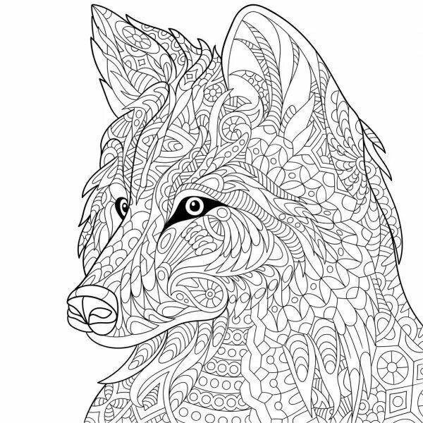 Раскраска антистресс животные волки