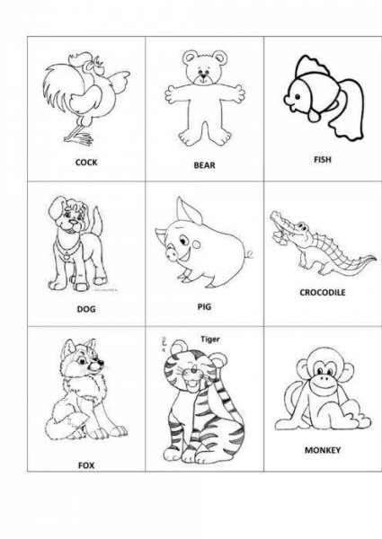 Домашние животные на английском для детей раскраска
