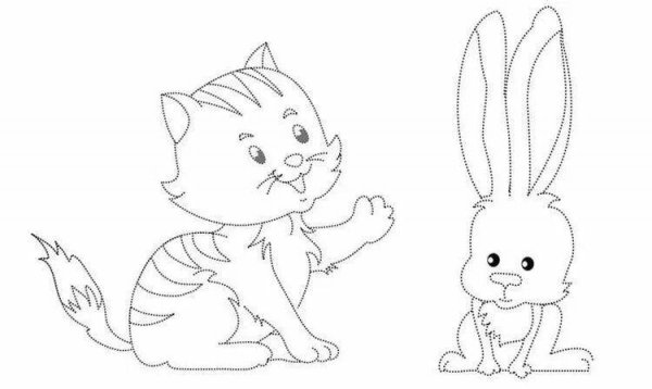 Раскраска зайчик и котик